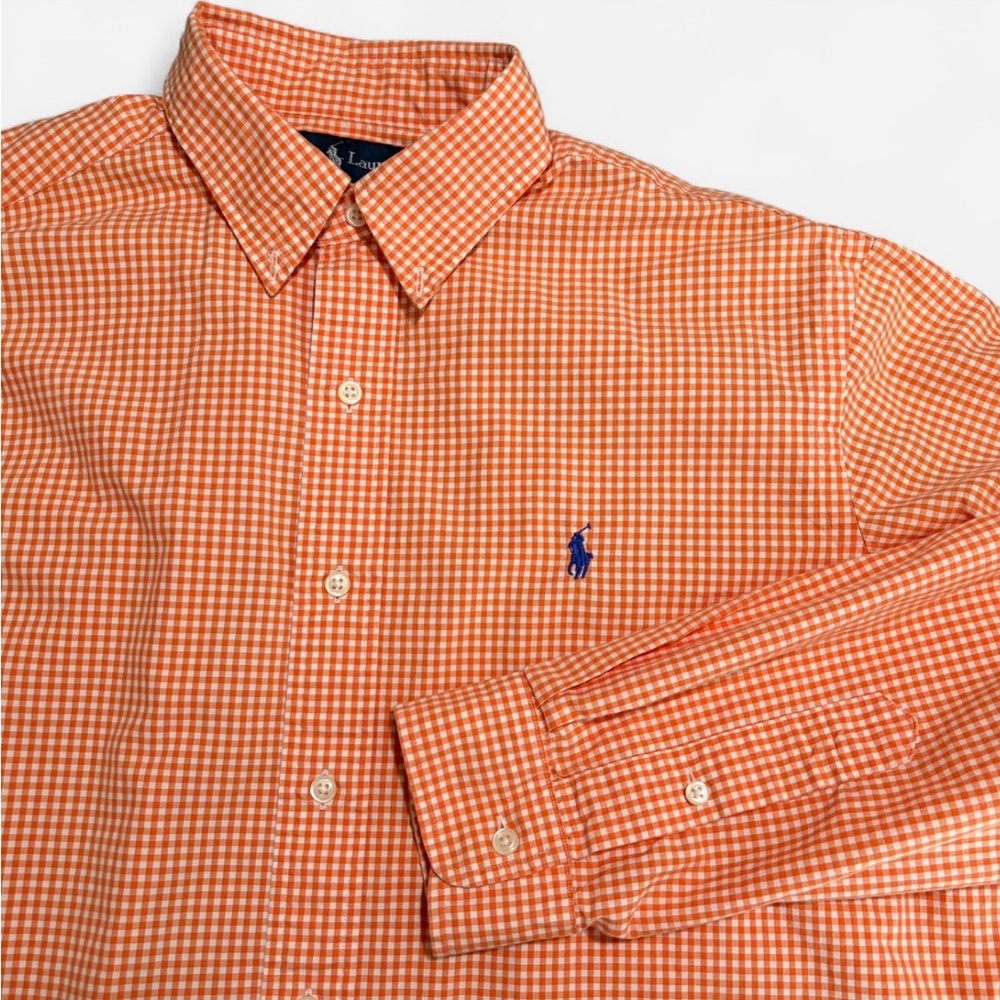 Ralph Lauren Orange Gingham Button Down Men’s Large VTG